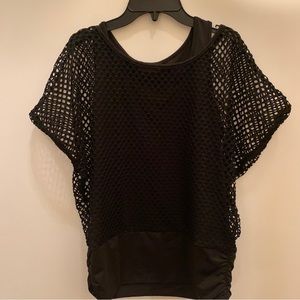 Women’s Pointelle Knit Overlay Tank Top Shirt, Black,  Large